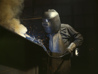 welder portrait with sparks